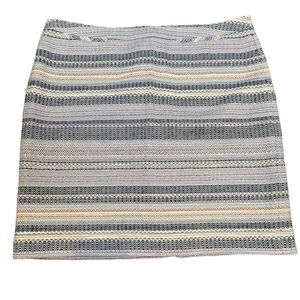 Halogen Tweed Textured Skirt Navy Natural Stripe Lined Back Zip Size 16